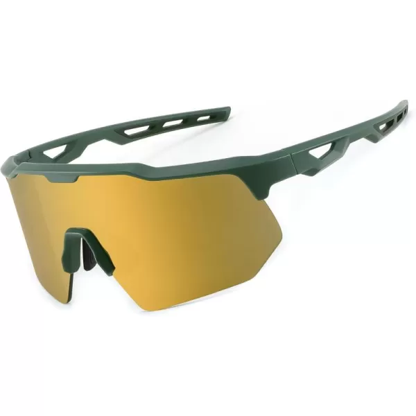 FEISEDY Sports Sunglasses Cycling Glasses for Men and WomenUV400 Protection Glasses for Baseball Fishing Golf B0069Green Frame  Gold Mirror Lens