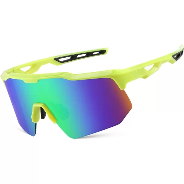 FEISEDY Sports Sunglasses Cycling Glasses for Men and WomenUV400 Protection Glasses for Baseball Fishing Golf B0069Green Frame  Green Mirror Lens