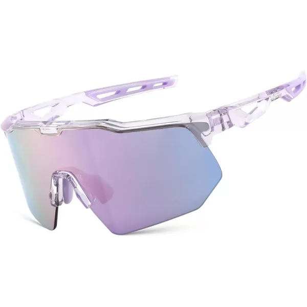 FEISEDY Sports Sunglasses Cycling Glasses for Men and WomenUV400 Protection Glasses for Baseball Fishing Golf B0069Purple Frame  Purple Mirror Lens