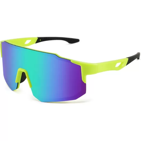 FEISEDY Sports Sunglasses Mens Women Baseball Sunglasses Biking Cycling Sunglasses for Teens UV400 Protection B2388004fluorescence Green