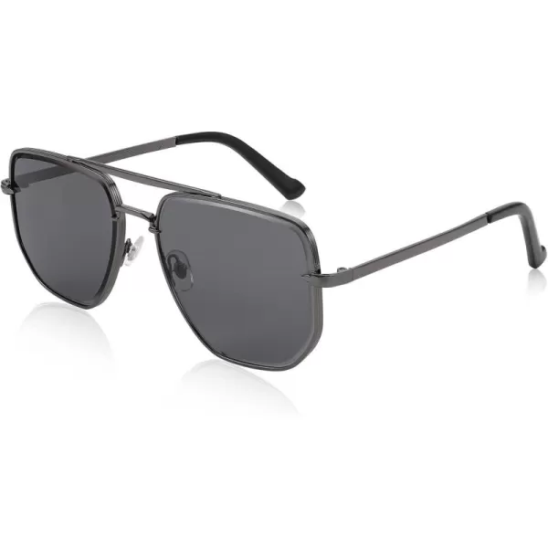 FEISEDY Sunglasses Aviator Men Women 70s Sun Glasses Square Frame UV400 Protection B2953002 Grey Frame  Grey Lens