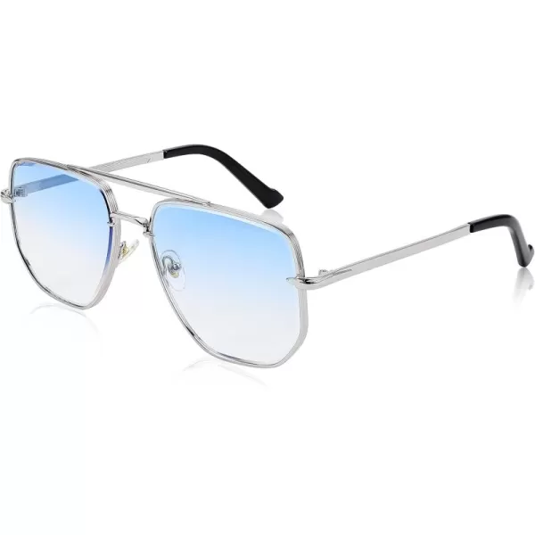 FEISEDY Sunglasses Aviator Men Women 70s Sun Glasses Square Frame UV400 Protection B2953003 Silver Frame  Gradient Blue Lens