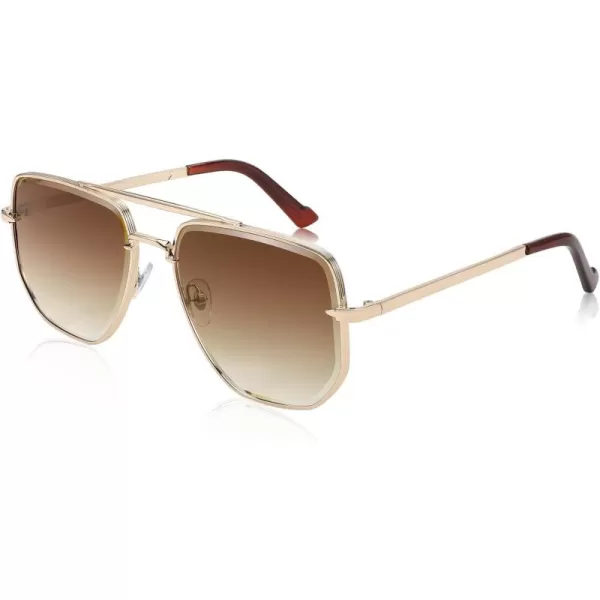 FEISEDY Sunglasses Aviator Men Women 70s Sun Glasses Square Frame UV400 Protection B2953004 Gold Frame  Gradient Tea Lens