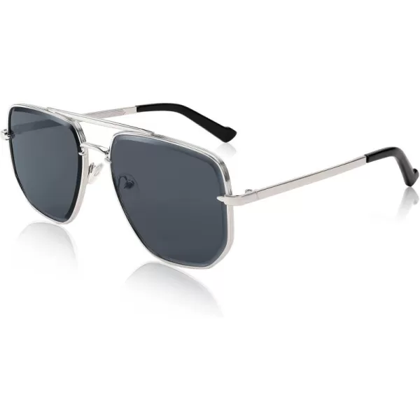 FEISEDY Sunglasses Aviator Men Women 70s Sun Glasses Square Frame UV400 Protection B2953005 Silver Frame  Grey Lens
