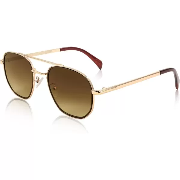 FEISEDY Sunglasses Aviator Men Women 70s Sun Glasses Square Frame UV400 Protection B2953Golden Frame  Brown Gradient Lens