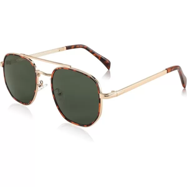 FEISEDY Sunglasses Aviator Men Women 70s Sun Glasses Square Frame UV400 Protection B2953Golden Frame  Green Lens