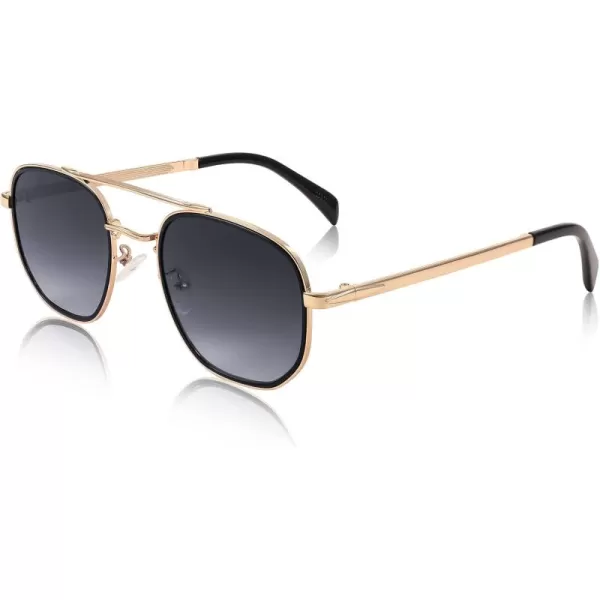 FEISEDY Sunglasses Aviator Men Women 70s Sun Glasses Square Frame UV400 Protection B2953Golden Frame  Grey Gradient Lens