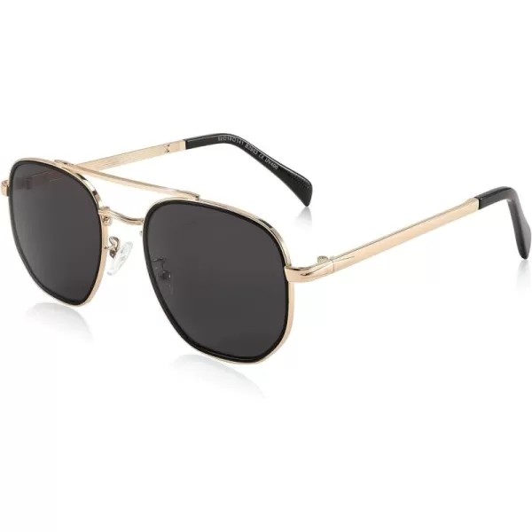 FEISEDY Sunglasses Aviator Men Women 70s Sun Glasses Square Frame UV400 Protection B2953Golden Frame  Grey Lens