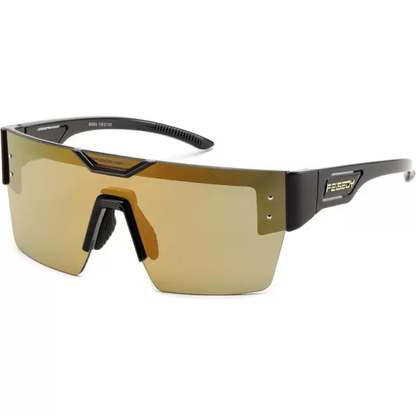 FEISEDY Sunglasses Men Women Big Oversized Square FrameUV400 Mirrored Sun Glasses Cycling Driving Fishing Hiking B0064Black Frame With Gold Lenses