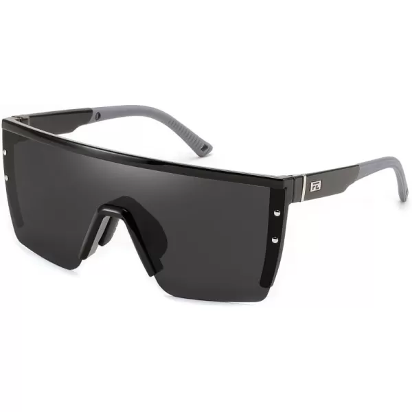 FEISEDY Sunglasses Mens Polarized Women Oversized Flat Top Square Cycling Fishing Golf Hiking Vintage Sun Glasses B2367Polarized Grey Lenses With Black Frame 001