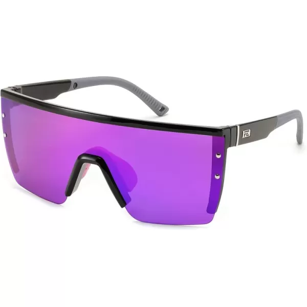 FEISEDY Sunglasses Mens Polarized Women Oversized Flat Top Square Cycling Fishing Golf Hiking Vintage Sun Glasses B2367Polarized Purple Mirrored Lenses With Black Frame 002