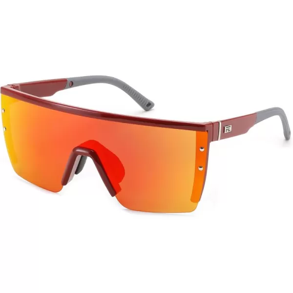 FEISEDY Sunglasses Mens Polarized Women Oversized Flat Top Square Cycling Fishing Golf Hiking Vintage Sun Glasses B2367Polarized Red Mirrored Lenses With Wine Frame 003