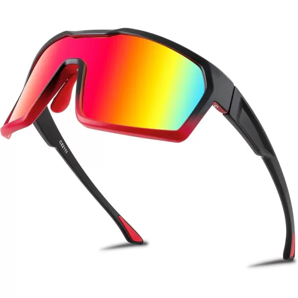 FEISEDY Sunglasses Sports Mens Women Baseball Cycling Mirrored Goggles Hiking Running UV400 Protection B0034Red Black Frame  Red Mirror Lenses