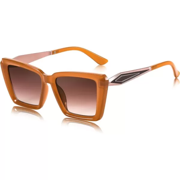 FEISEDY Trendy Cat Eye Women Sunglasses Retro Womens Square Cateye Sun Glasses B9135Tea
