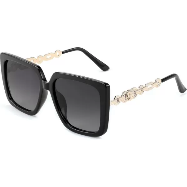 FEISEDY Trendy Polarized Cateye Sunglasses Womens Vintage Oversized Square Sunglasses UV400 Protection B0003Black Frame Gradient Grey Lens