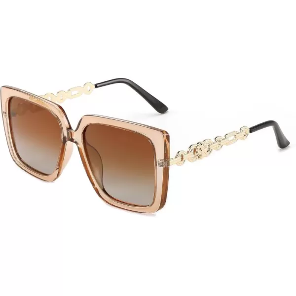 FEISEDY Trendy Polarized Cateye Sunglasses Womens Vintage Oversized Square Sunglasses UV400 Protection B0003Clear Brown Frame Gradient Brown Lens