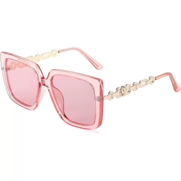 FEISEDY Trendy Polarized Cateye Sunglasses Womens Vintage Oversized Square Sunglasses UV400 Protection B0003Clear Pink Frame Pink Lens