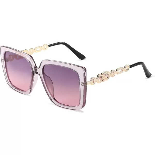 FEISEDY Trendy Polarized Cateye Sunglasses Womens Vintage Oversized Square Sunglasses UV400 Protection B0003Clear Purple Frame Purple Pink Lens