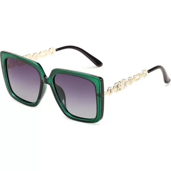FEISEDY Trendy Polarized Cateye Sunglasses Womens Vintage Oversized Square Sunglasses UV400 Protection B0003Dark Green Frame Gradient Grey Lens