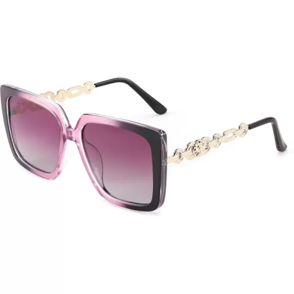 FEISEDY Trendy Polarized Cateye Sunglasses Womens Vintage Oversized Square Sunglasses UV400 Protection B0003Gradient Purple Frame Purple Lens