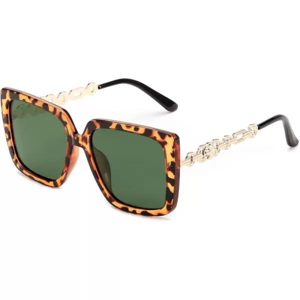 FEISEDY Trendy Polarized Cateye Sunglasses Womens Vintage Oversized Square Sunglasses UV400 Protection B0003Leopard Frame Dark Green Lens