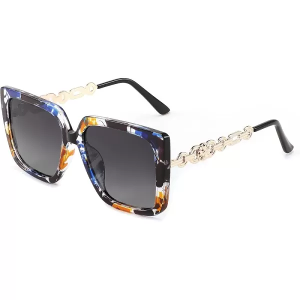 FEISEDY Trendy Polarized Cateye Sunglasses Womens Vintage Oversized Square Sunglasses UV400 Protection B0003Marble Pattern Frame Gradient Grey Lens