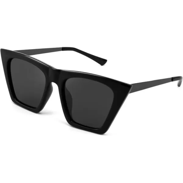 FEISEDY Vintage Polarized Square Cat Eye Sunglasses Women Trendy Fashion Cateye Polarized Sunglasses B2692Black FrameGrey Lenses
