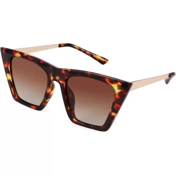 FEISEDY Vintage Polarized Square Cat Eye Sunglasses Women Trendy Fashion Cateye Polarized Sunglasses B2692Brown TortoiseGradient Tea Lenses