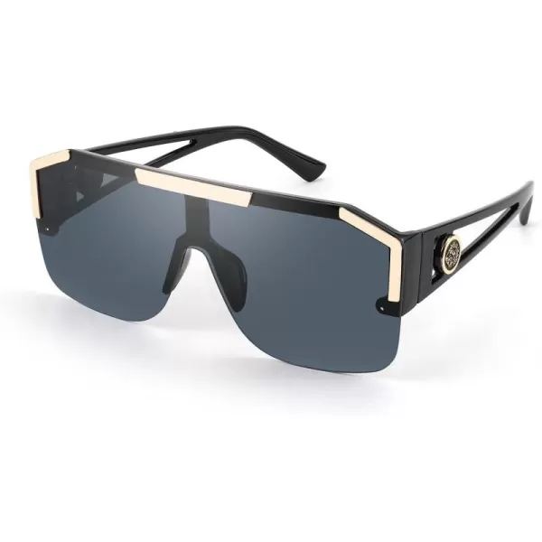 FEISEDY Women Men Sunglasse Square Flat Top Big Frame UV400 Sun Glasses Oversized B2765Black