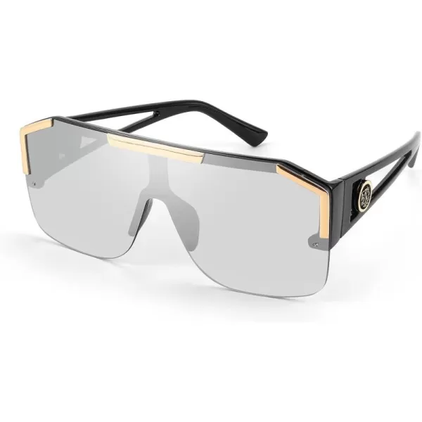 FEISEDY Women Men Sunglasse Square Flat Top Big Frame UV400 Sun Glasses Oversized B2765Black Frame Grey Lens