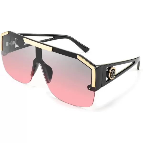 FEISEDY Women Men Sunglasse Square Flat Top Big Frame UV400 Sun Glasses Oversized B2765Black Frame Grey Pink Lens