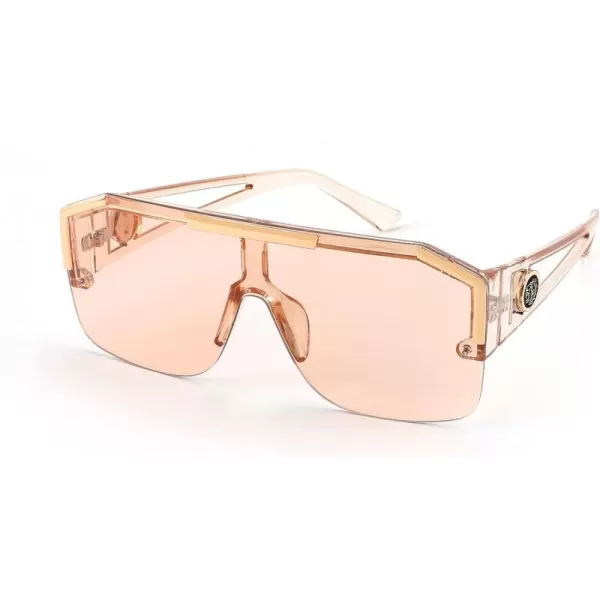 FEISEDY Women Men Sunglasse Square Flat Top Big Frame UV400 Sun Glasses Oversized B2765Champagne Pink