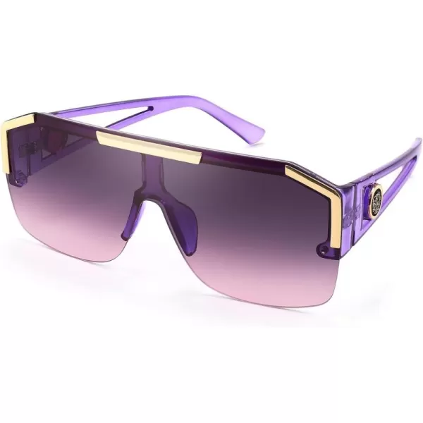 FEISEDY Women Men Sunglasse Square Flat Top Big Frame UV400 Sun Glasses Oversized B2765Crystal Violet