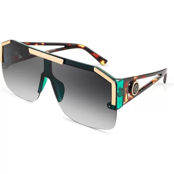 FEISEDY Women Men Sunglasse Square Flat Top Big Frame UV400 Sun Glasses Oversized B2765Green Frame Gradient Grey Lens