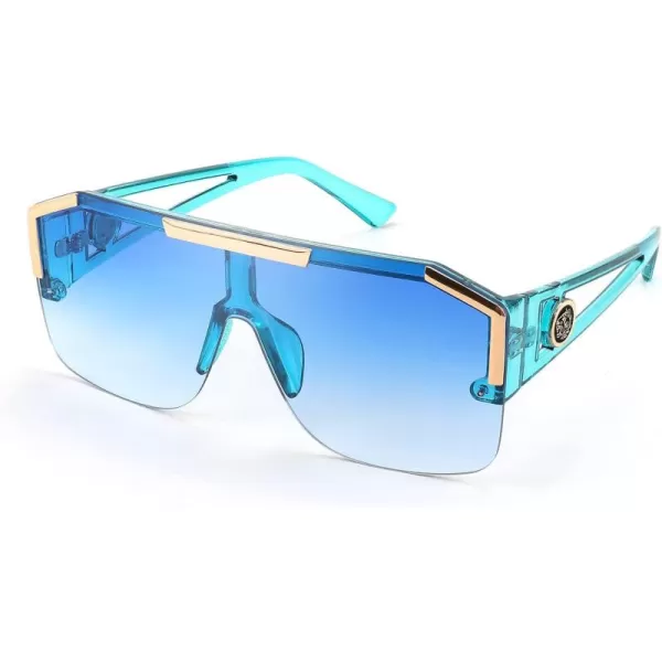 FEISEDY Women Men Sunglasse Square Flat Top Big Frame UV400 Sun Glasses Oversized B2765Light Blue