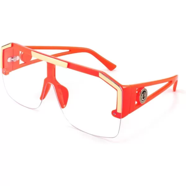 FEISEDY Women Men Sunglasse Square Flat Top Big Frame UV400 Sun Glasses Oversized B2765Orange Frame
