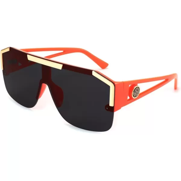 FEISEDY Women Men Sunglasse Square Flat Top Big Frame UV400 Sun Glasses Oversized B2765Orange Frame With Grey Lens