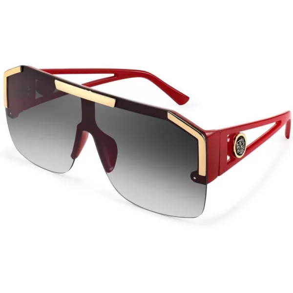 FEISEDY Women Men Sunglasse Square Flat Top Big Frame UV400 Sun Glasses Oversized B2765Red Frame Gradient Grey Lens