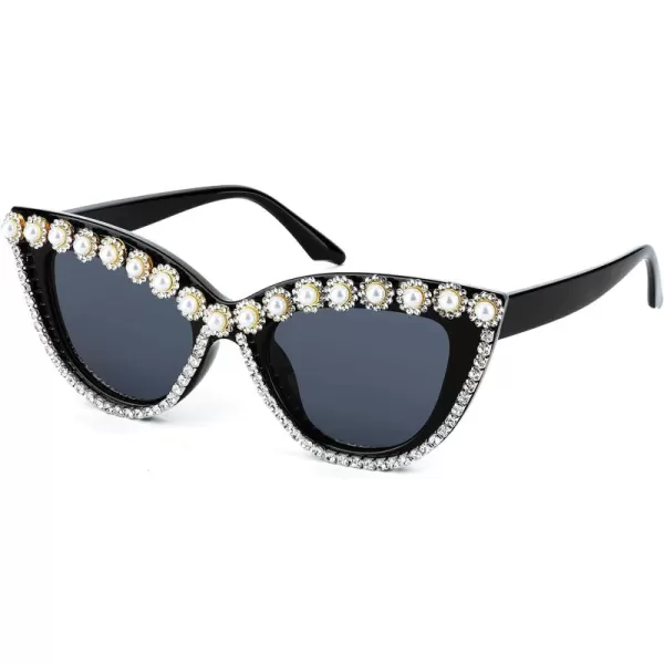 FEISEDY Women Oversized Diamond Sunglasses Fashion Cat Eye Rhinestone Sunglasses Jeweled Frame Costume Party B2360Flower Diamond
