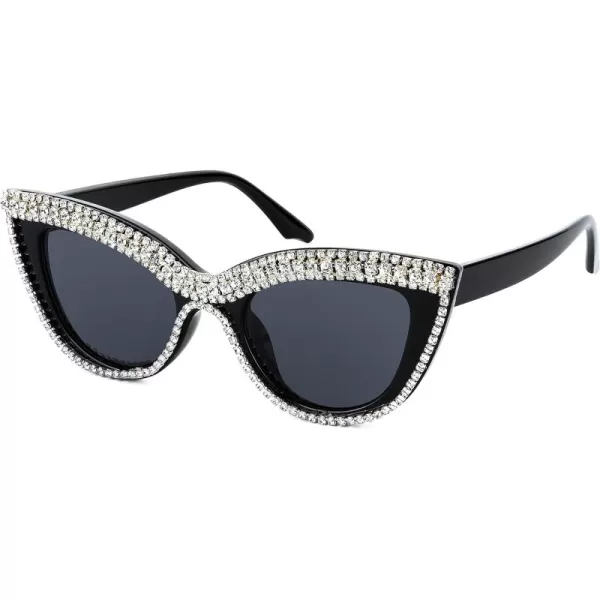 FEISEDY Women Oversized Diamond Sunglasses Fashion Cat Eye Rhinestone Sunglasses Jeweled Frame Costume Party B2360Stripe Diamond