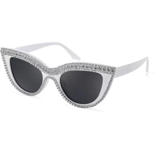 FEISEDY Women Oversized Diamond Sunglasses Fashion Cat Eye Rhinestone Sunglasses Jeweled Frame Costume Party B2360White Stripe Diamond