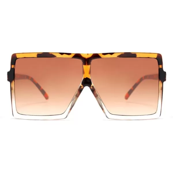 FEISEDY Women Square Oversized Sunglasses Flat Top Fashion Big Stylish Large Frame UV400 B253901 Leopard