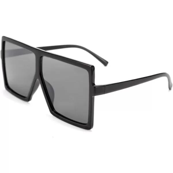 FEISEDY Women Square Oversized Sunglasses Flat Top Fashion Big Stylish Large Frame UV400 B253902 Black