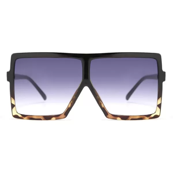 FEISEDY Women Square Oversized Sunglasses Flat Top Fashion Big Stylish Large Frame UV400 B253903 Leopardblack