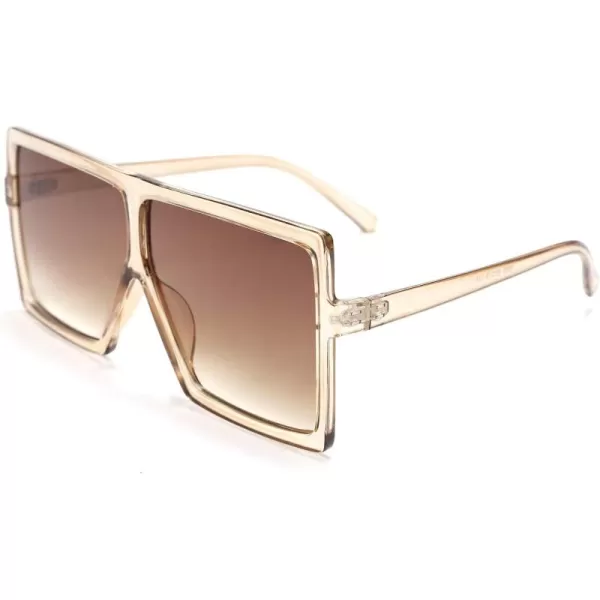 FEISEDY Women Square Oversized Sunglasses Flat Top Fashion Big Stylish Large Frame UV400 B253904 Champagne