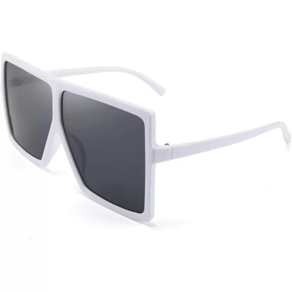 FEISEDY Women Square Oversized Sunglasses Flat Top Fashion Big Stylish Large Frame UV400 B253906 White