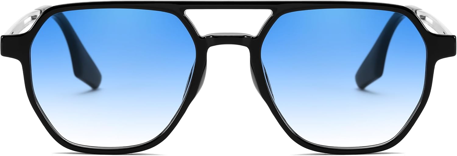 FEISEDY Retro 70s Aviator Sunglasses for Women Men Vintage Square Trendy Oversized Shades UV400 B0145Gradual Blue
