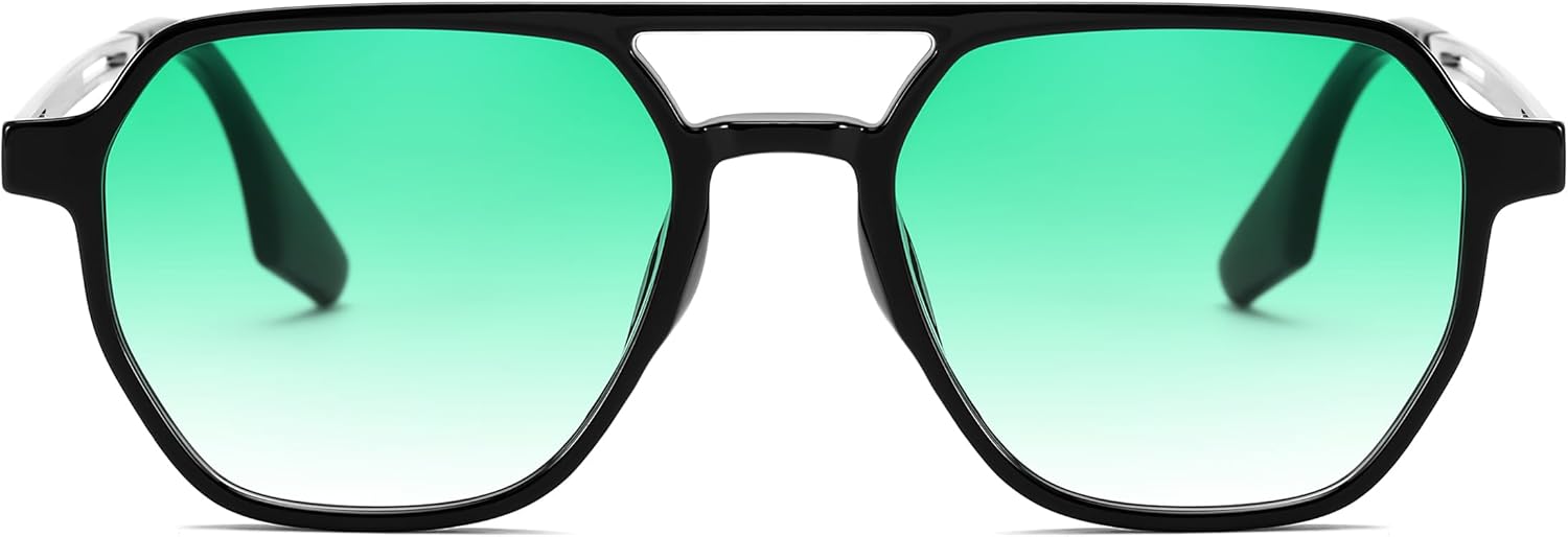 FEISEDY Retro 70s Aviator Sunglasses for Women Men Vintage Square Trendy Oversized Shades UV400 B0145Gradual Green