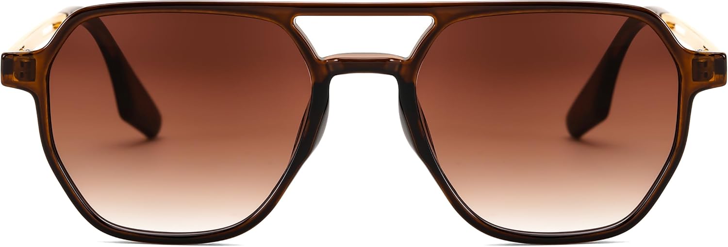 FEISEDY Retro 70s Aviator Sunglasses for Women Men Vintage Square Trendy Oversized Shades UV400 B0145Gradual Tea
