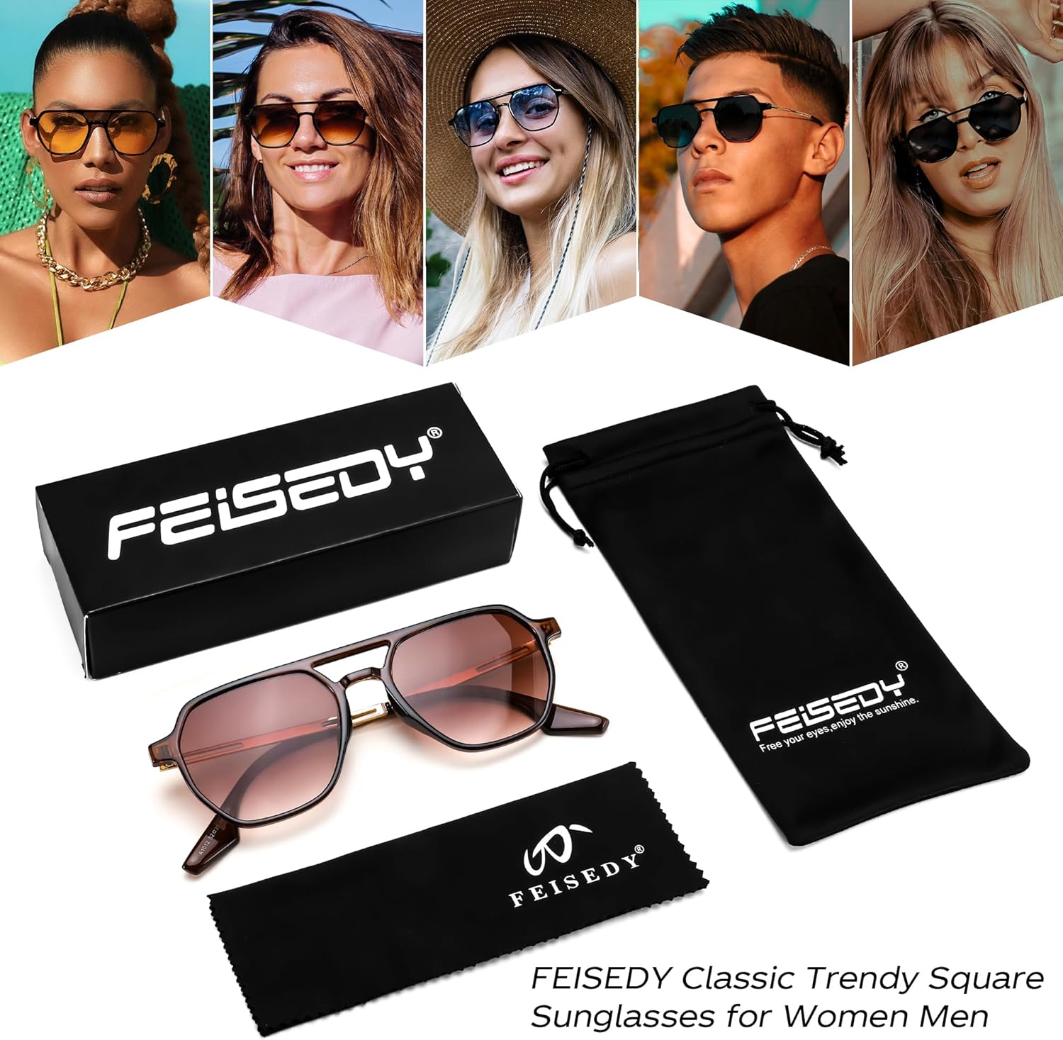 FEISEDY Retro 70s Aviator Sunglasses for Women Men Vintage Square Trendy Oversized Shades UV400 B0145Gradual Tea